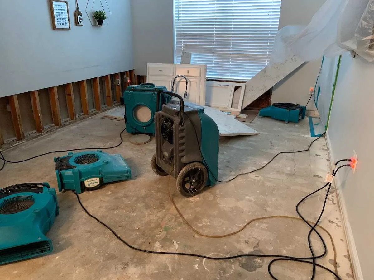 Dehumidifier in flood-cut room for Water Damage Restoration in Morris